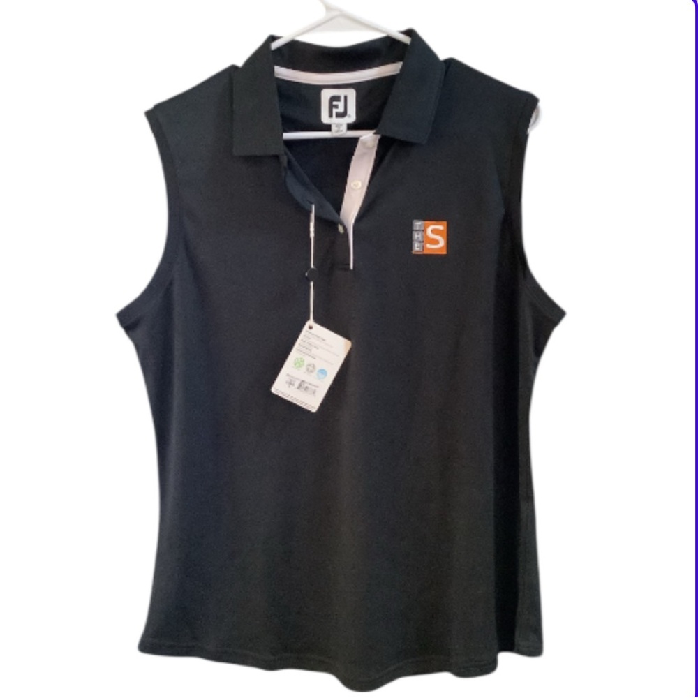Women's Black Sleeveless Polo Top